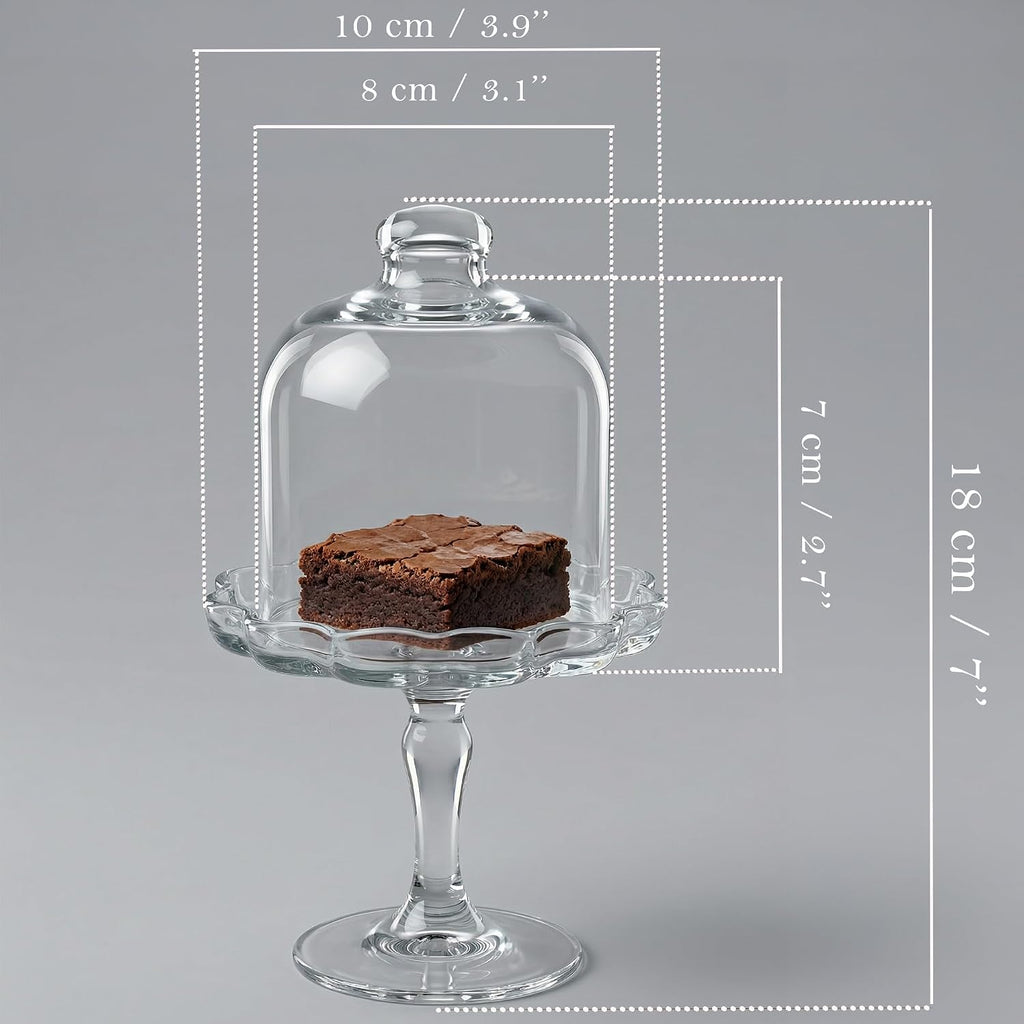 Glass Mini Cake Stand with Clear Dome Lid, Elegant Pedestal Cupcake Stand, Clear Glass Cake Dome for Cake Storage