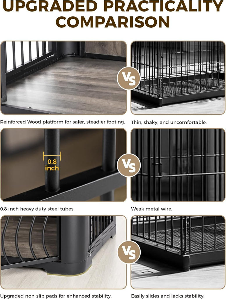 48-Inch Dog Crate Furniture for Large Dogs, Heavy Duty Wood Dog Kennel Furniture Indoor for Large and Medium Dogs