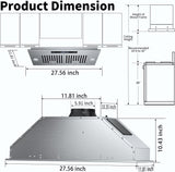 30 Inch Stainless Steel Range Hood Insert 900 CFM Low Noise 4 Speed Gesture & Touch Control