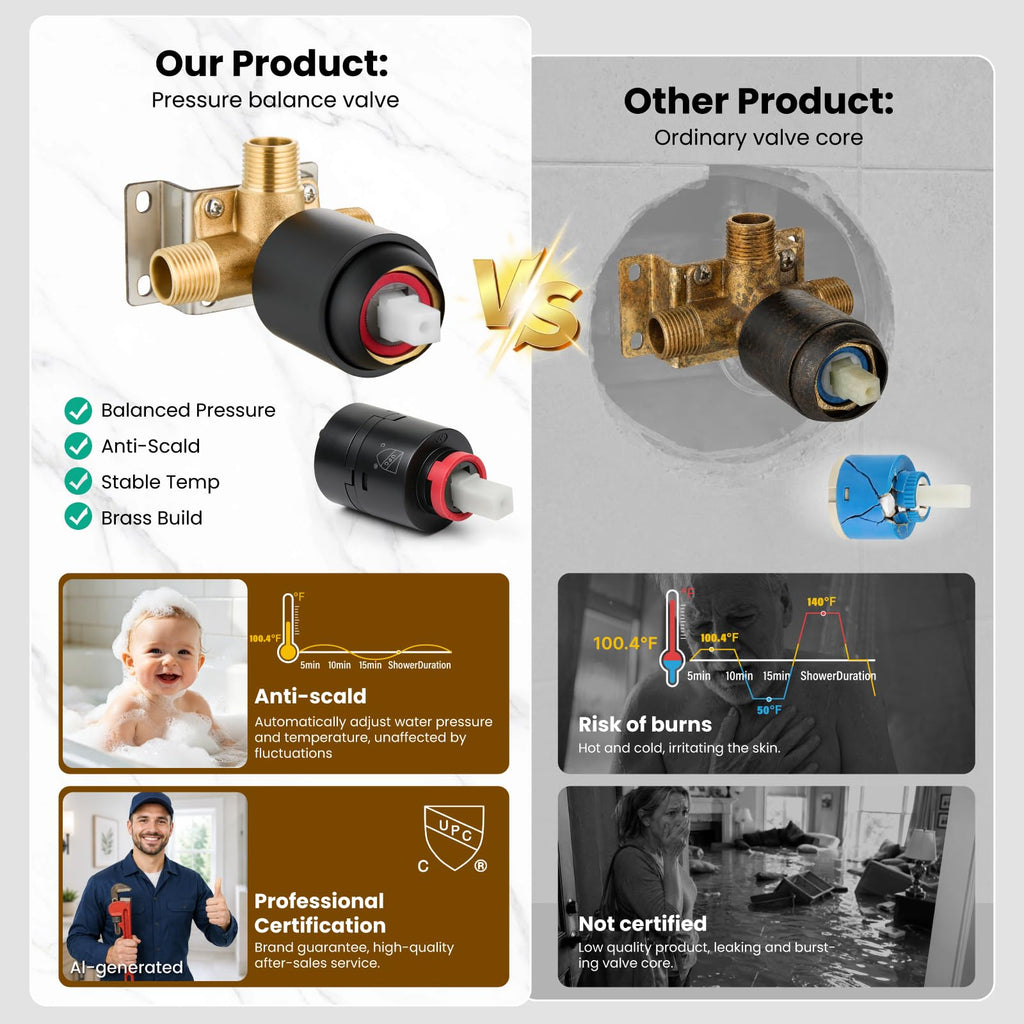 Shower Faucet Set with Valve Kit 6 Mode Handheld Matte Black