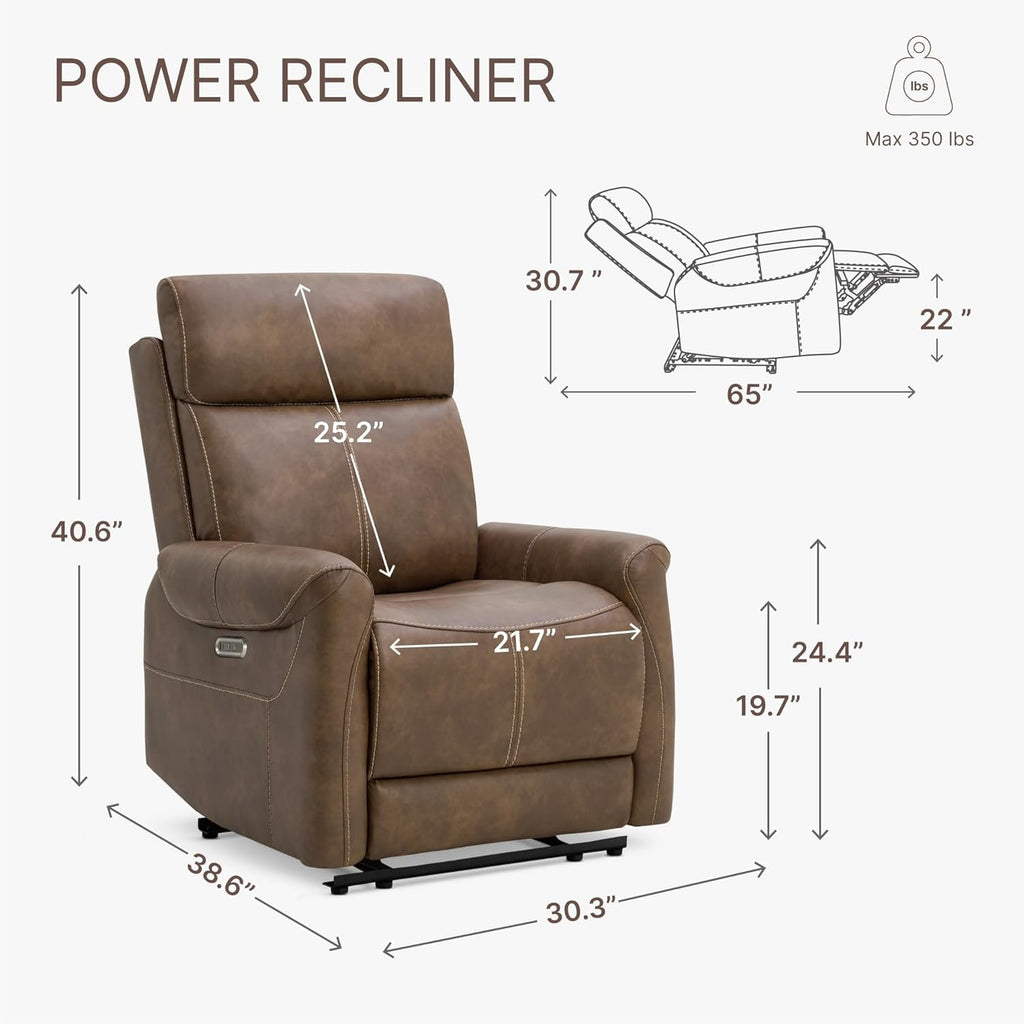 Leather Recliner Chair for Adults Wall Hugger RV Recliner with USB Charging Ports Electric Power Reclining Sofa for