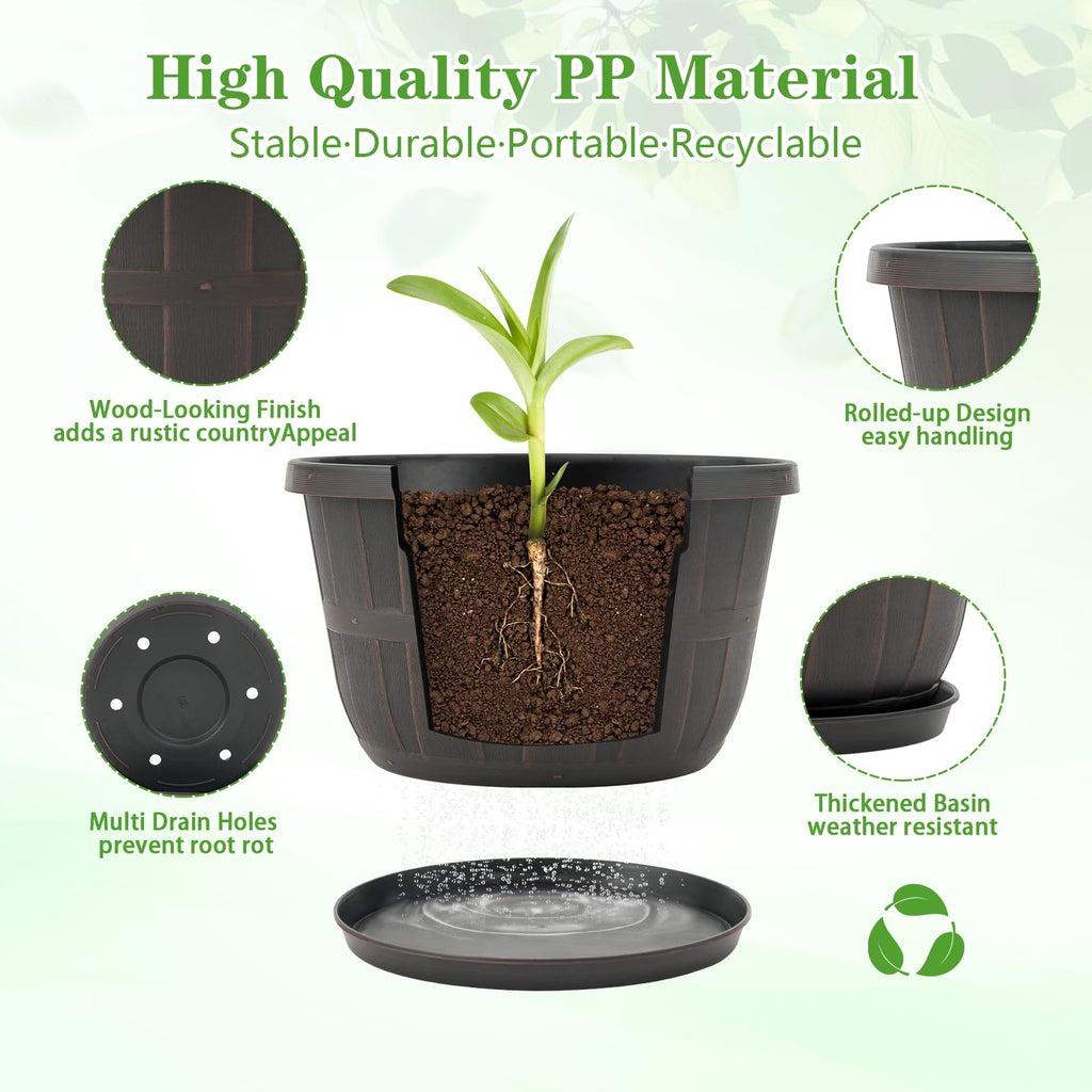 Plant Planters Pots Set of 4 Pack 16 Inch, Large Plastic Flower Pot