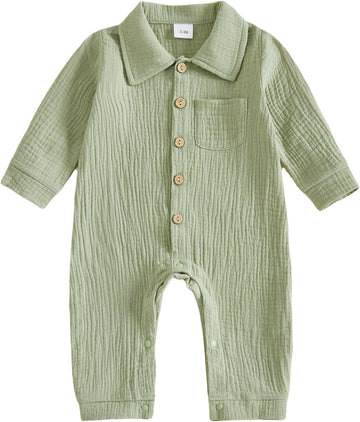 Newborn Baby Boy Cotton Linen Jumpsuit Long Sleeve Fall One Piece Outfit