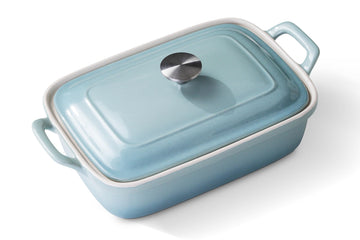 2.5 Qt Stoneware Casserole Dish with Lid & Handles, Baking Dish, Dusty Blue