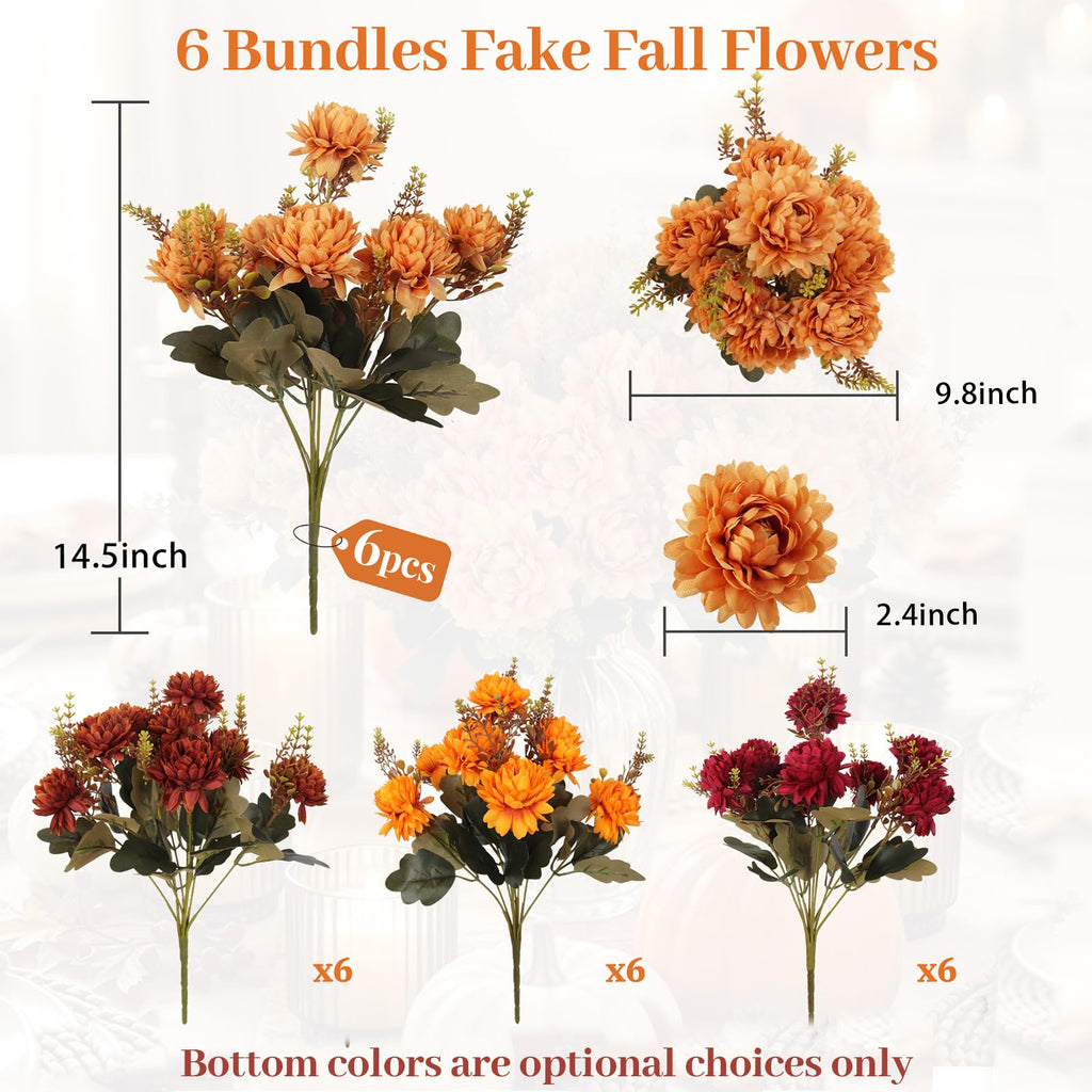 Artificial Fall Flowers Silk Chrysanthemums Faux Mums for Outdoors