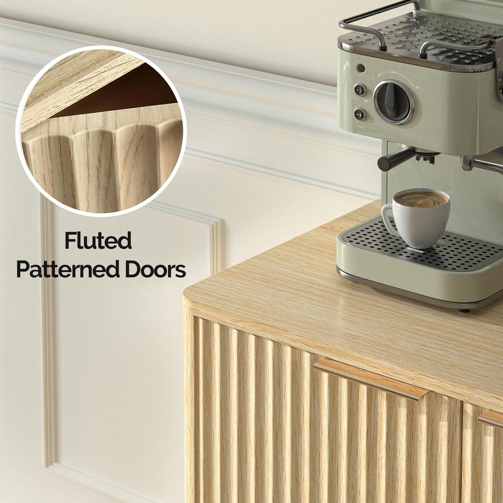 Fluted Sideboard Buffet Cabinet with Storage, Storage Cabinet with Doors and Adjustable Shelves, Buffet for Kitchen
