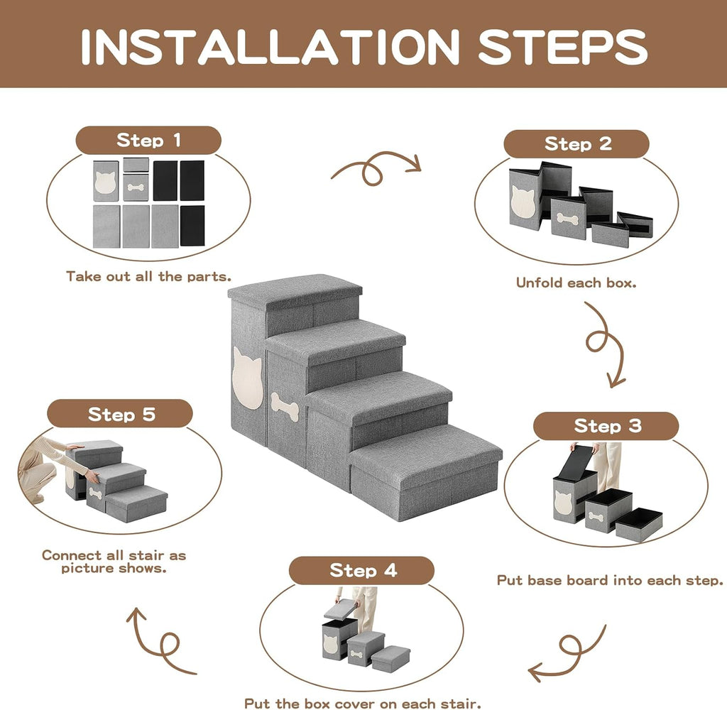 4-Step Dog Stairs for Large Dogs, Folding Dog Steps for High Bed