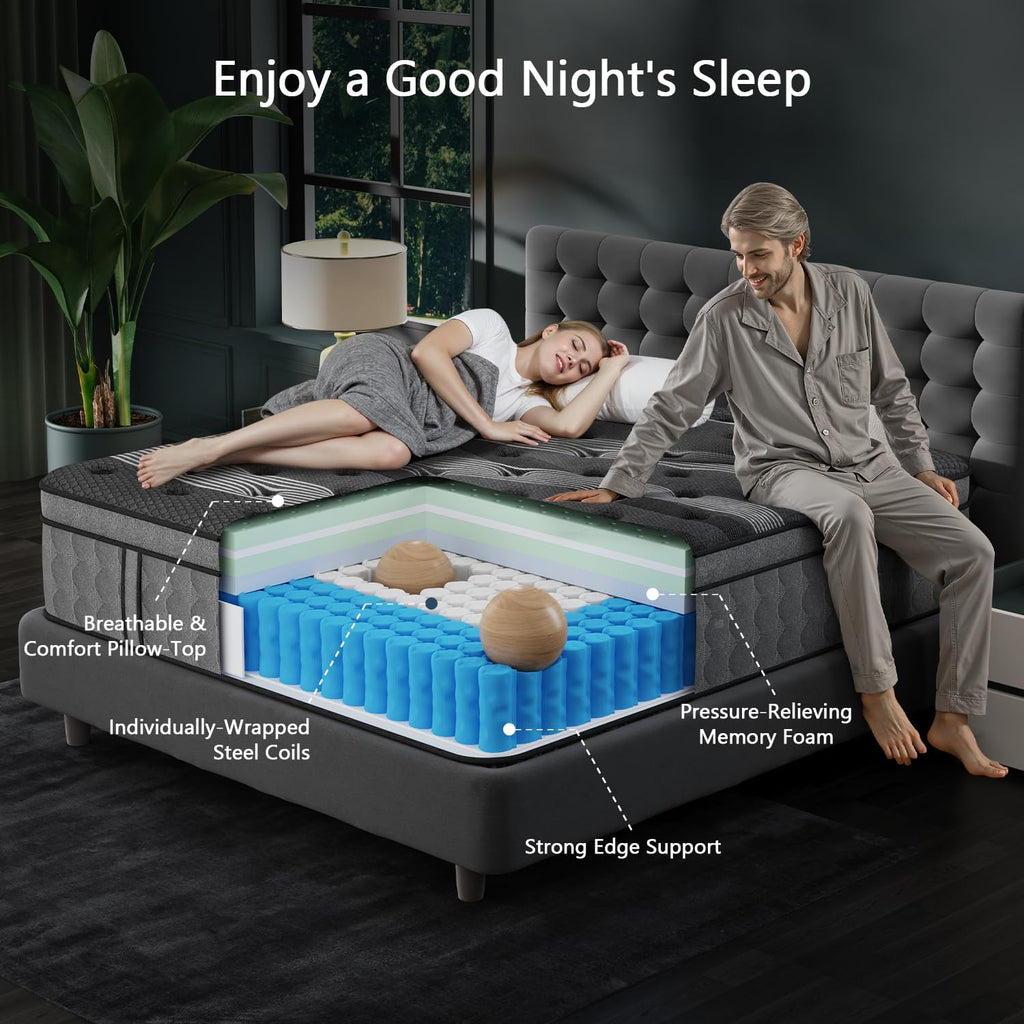 King Size Mattress 12 Inch, Upgraded Luxury Hybrid King Mattress in a Box | Hotel-Level Design, Cooling Gel Memory