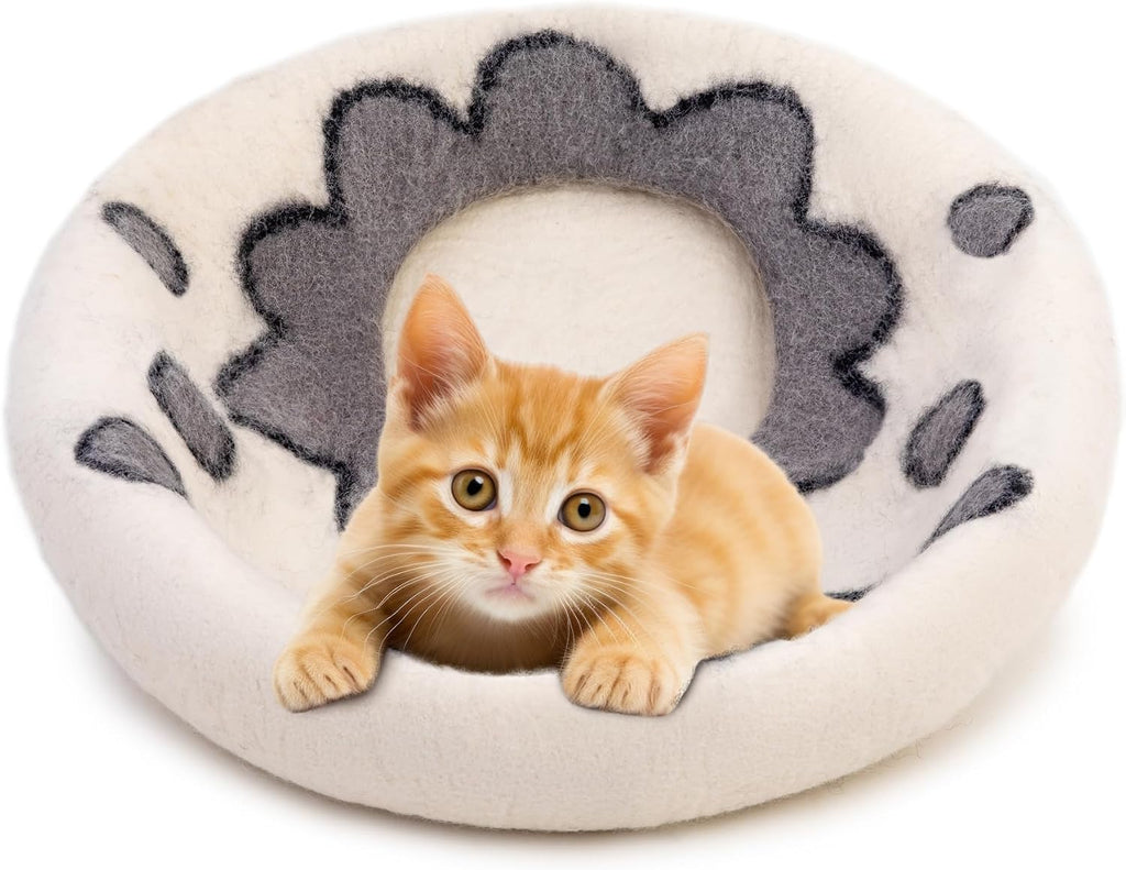 Premium Felt Cat Cave Bed - Wool Kitty Beds Handcrafted Kitten Caves Bed for Indoor Cats - Made from Merino Wool
