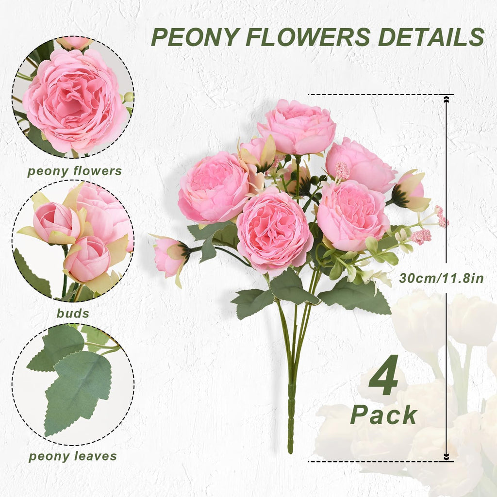 8 Packs Peonies Artificial Flowers, Light Pink Silk Artificial Peonies