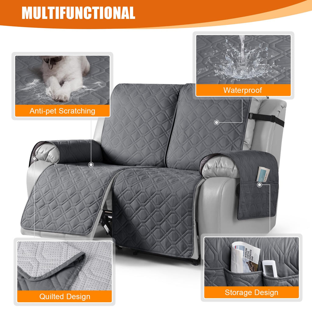 Waterproof Recliner Loveseat Covers Washable, Dark Gray, 2 Seater
