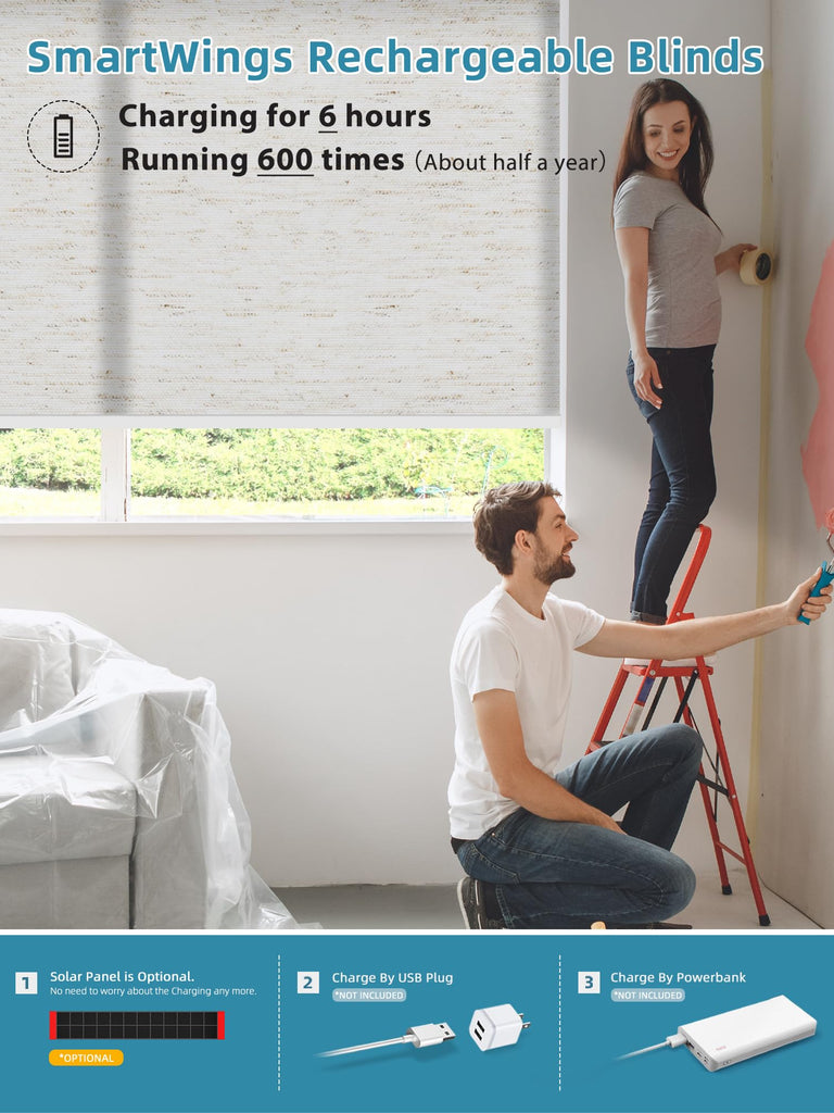 Motorized Smart Roller Shades, 70% Blackout Linen White