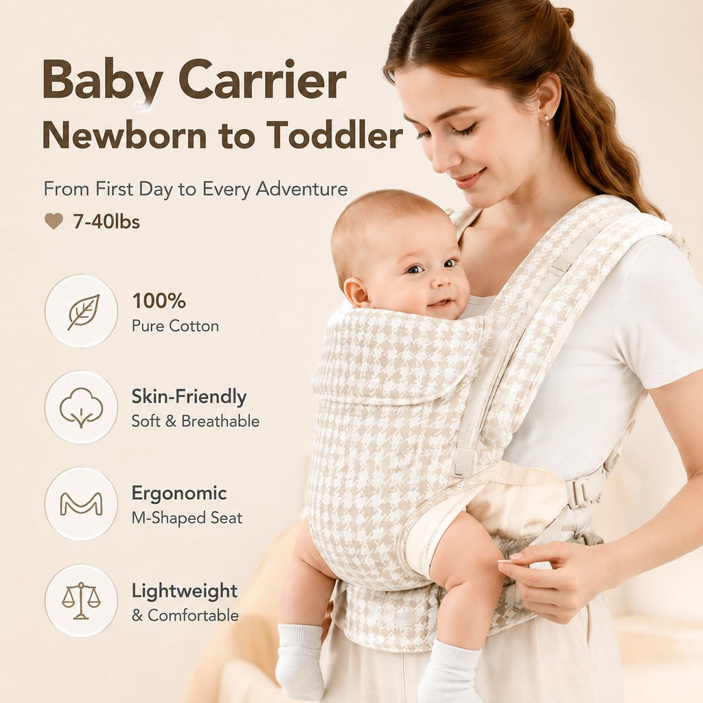Carrier Newborn to Toddler,Cotton Infant Carrier,7-40lbs Baby Carrier