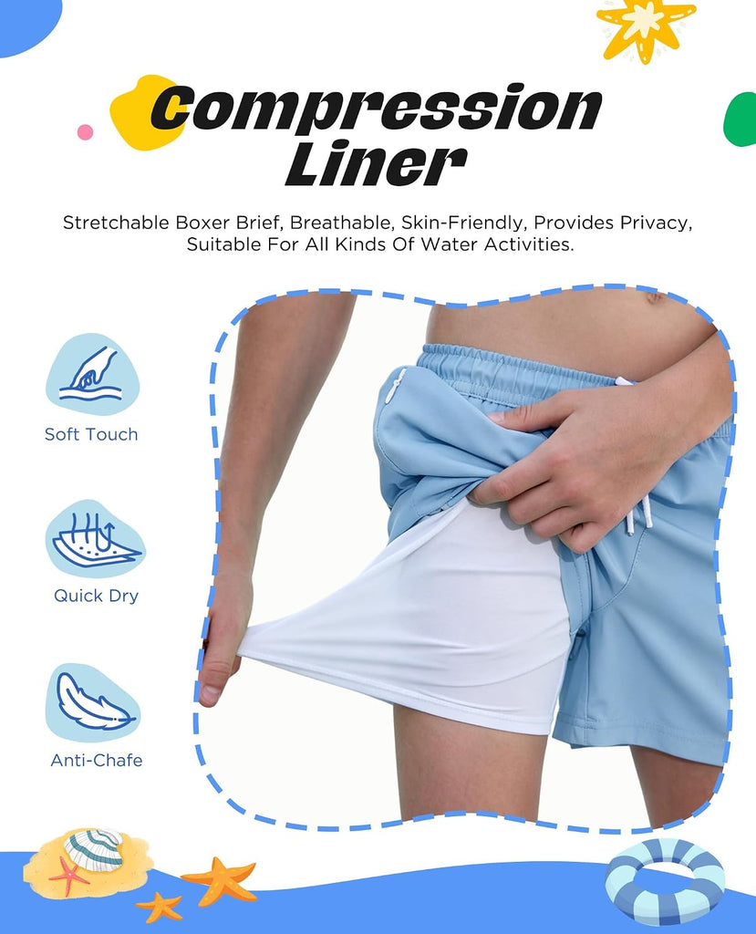 Boys Swim Trunks with Compression Liner Bathing Suit Swimming Shorts