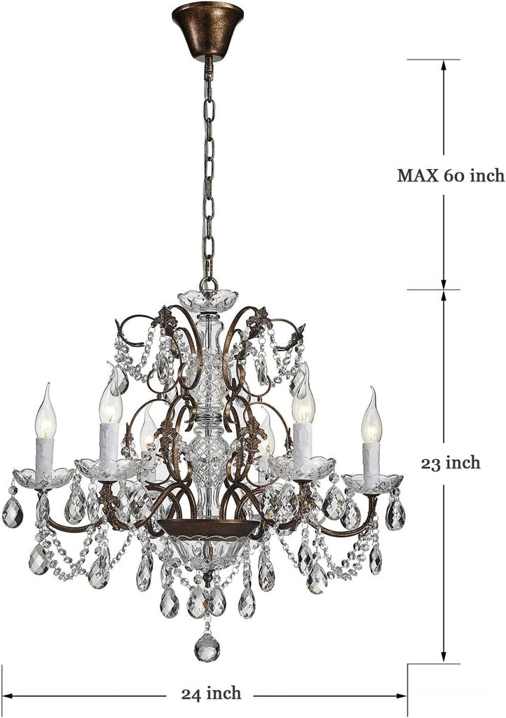 6-Light Crystal Chandelier - Farmhouse Rustic Pendant Light Fixture for Bedroom, Dining Room, Living Room - H23 x W24, Chain Adjustable A109-B07DPKL8JB