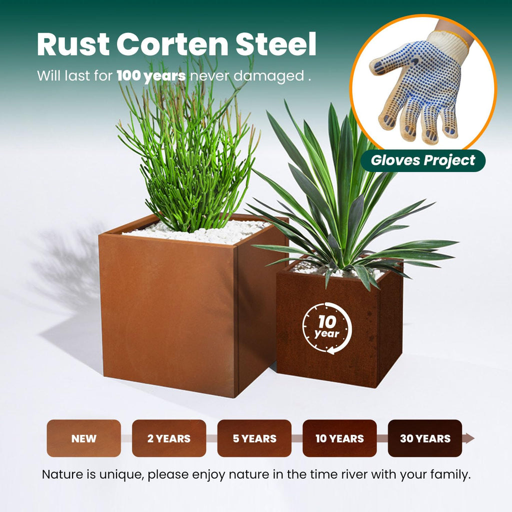 Corten Steel Planter Box Outdoor Planter Metal Square 20 Inch Large Steel Planter Box Rustic Cube Patina Tall Plant