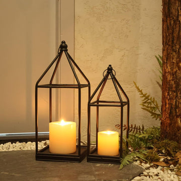 Lantern Decorative Indoor&Outdoor, 18''&14'' Large Black Metal Candle Lanterns Decor, Vintage Hanging Holders Porch