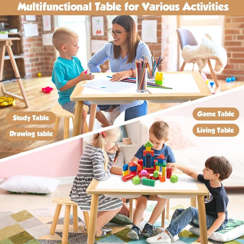 Sensory Table and 2 Chairs Set, Toddler Table with 3 Storage Bin FSC