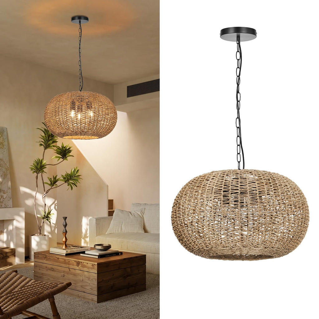 3-Light Natural Rattan Pendant Lighting Island