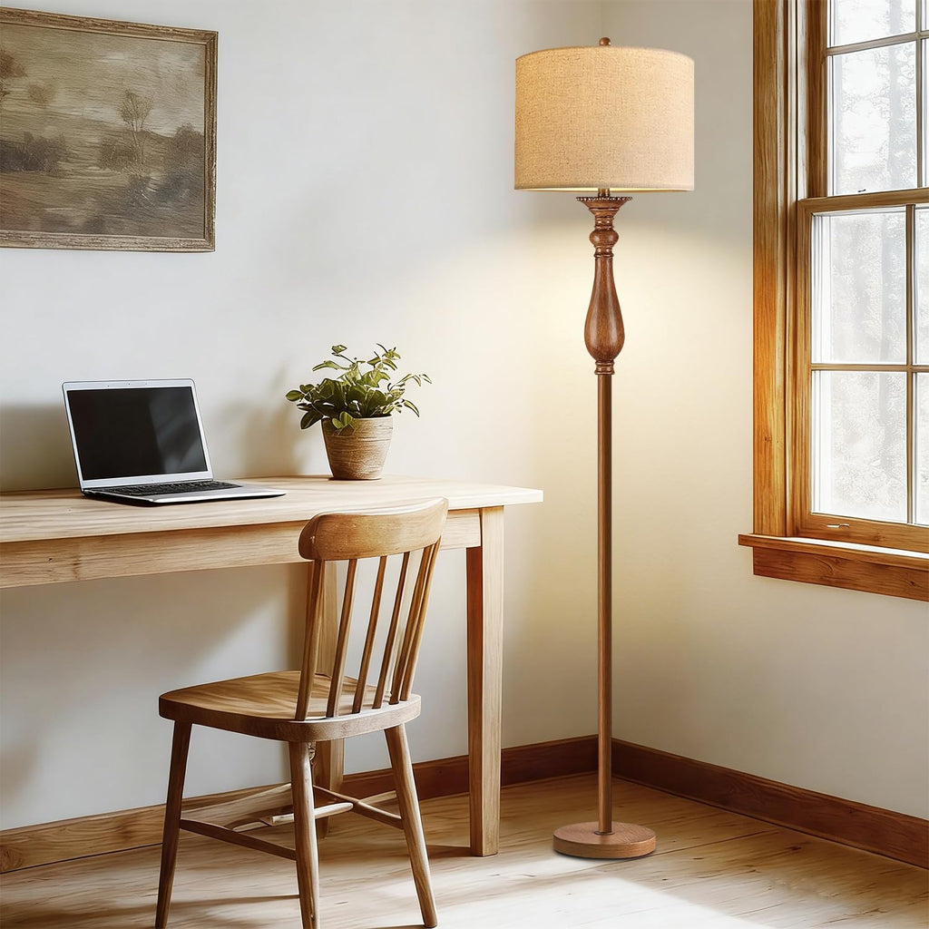 Wood Floor Lamps Farmhouse Boho Floor Lamp with Remote Control & 3 Color Temperature,Dimmable Vintage Floor Lamp Mid