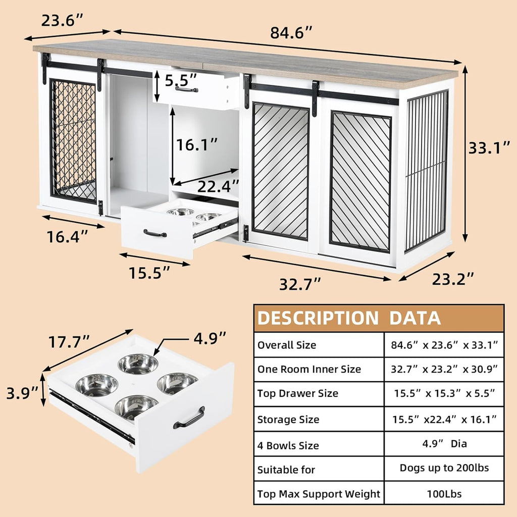 XXL Heavy Duty Wooden Double Dog Crate Furniture for 2 Dogs Divided