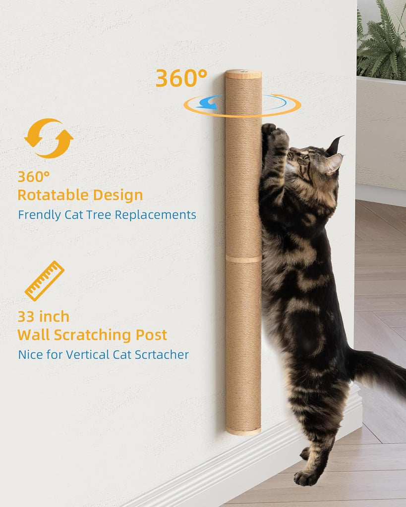 68" Wall Mounted Cat Scratcher, 2Pcs of 34in Sisal Scratching Posts