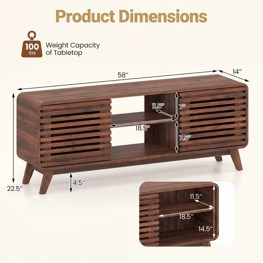 Mid Century Modern TV Stand for 65 inch TV with Grille Doors