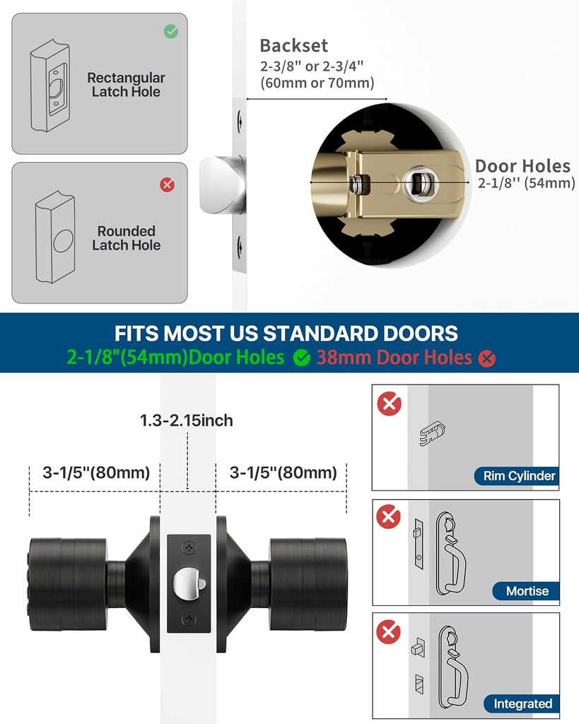 Keyless Entry Door Lock,Door Knob with Keypad,Smart Code Door Lock,Mute Mode,Passage Function, Easy to Install,Oil