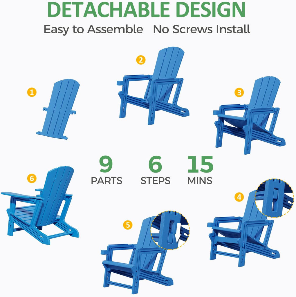 Adirondack Chair Set of 2, All Weather Plastic Adirondack Chairs, Fire Pit Chairs with Cup Holder, Outdoor Lawn Chair