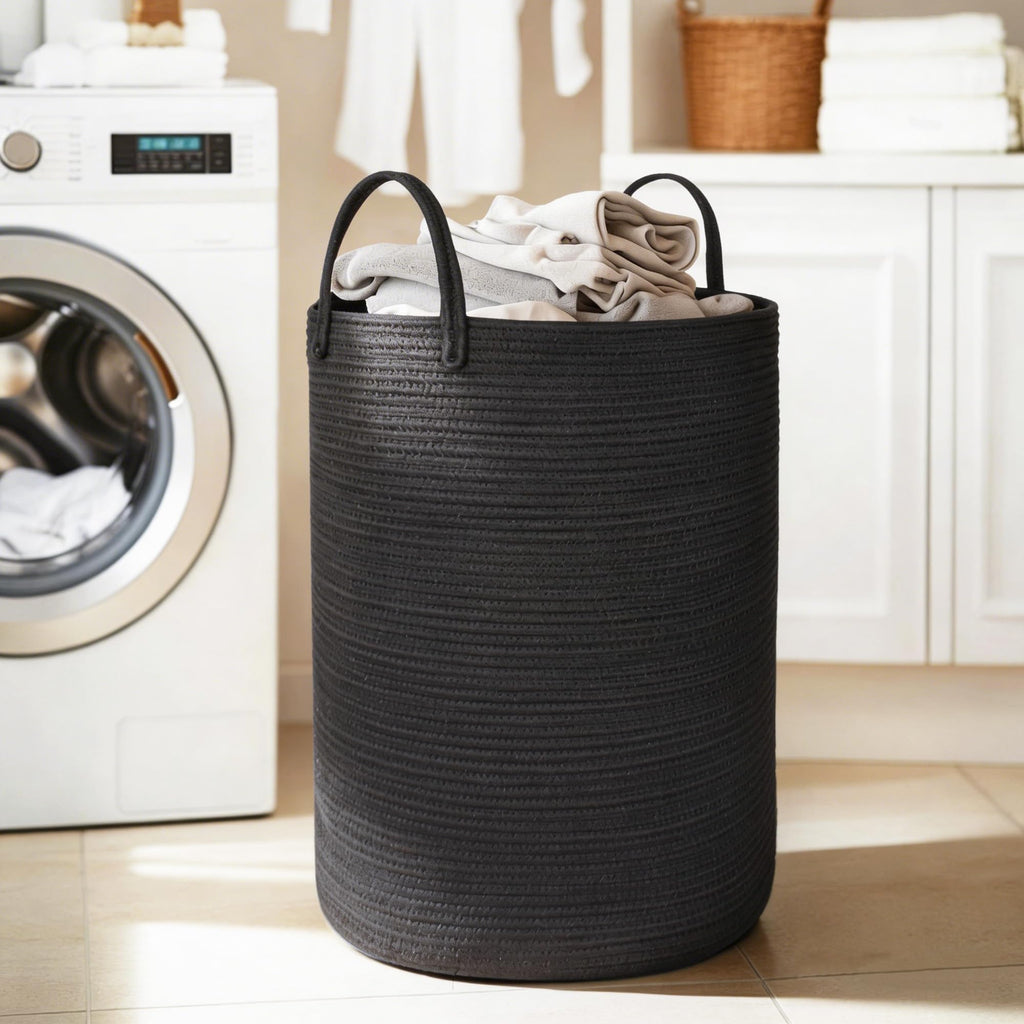 Large Woven Laundry Basket, 80L Tall Blanket Storage, Cute Nursery Kids Baby Laundry Hamper, Cloth Hamper Aesthetic