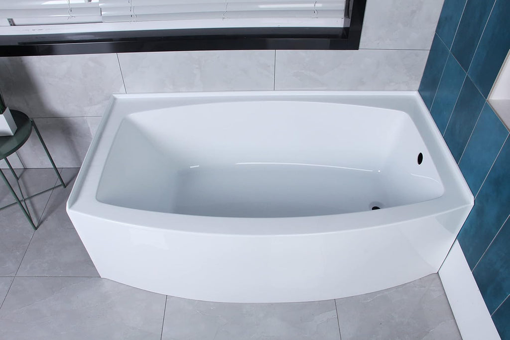 VTDR663222R 66-Inch Acrylic Curved Apron 3-Wall Alcove Tub with Right Hand Drain, Glossy White