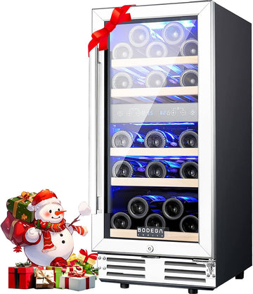 15 Inch Wine Fridge, 30 Bottles Dual Zone Wine Cooler, 41-68°F Wine Refrigerator