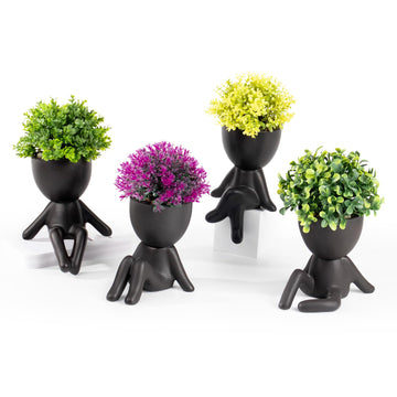4 Pack Cute Small Fake Plants with Creative Human Shaped Pots, Fake Plants Artificial Greenery Potted Decor Indoor