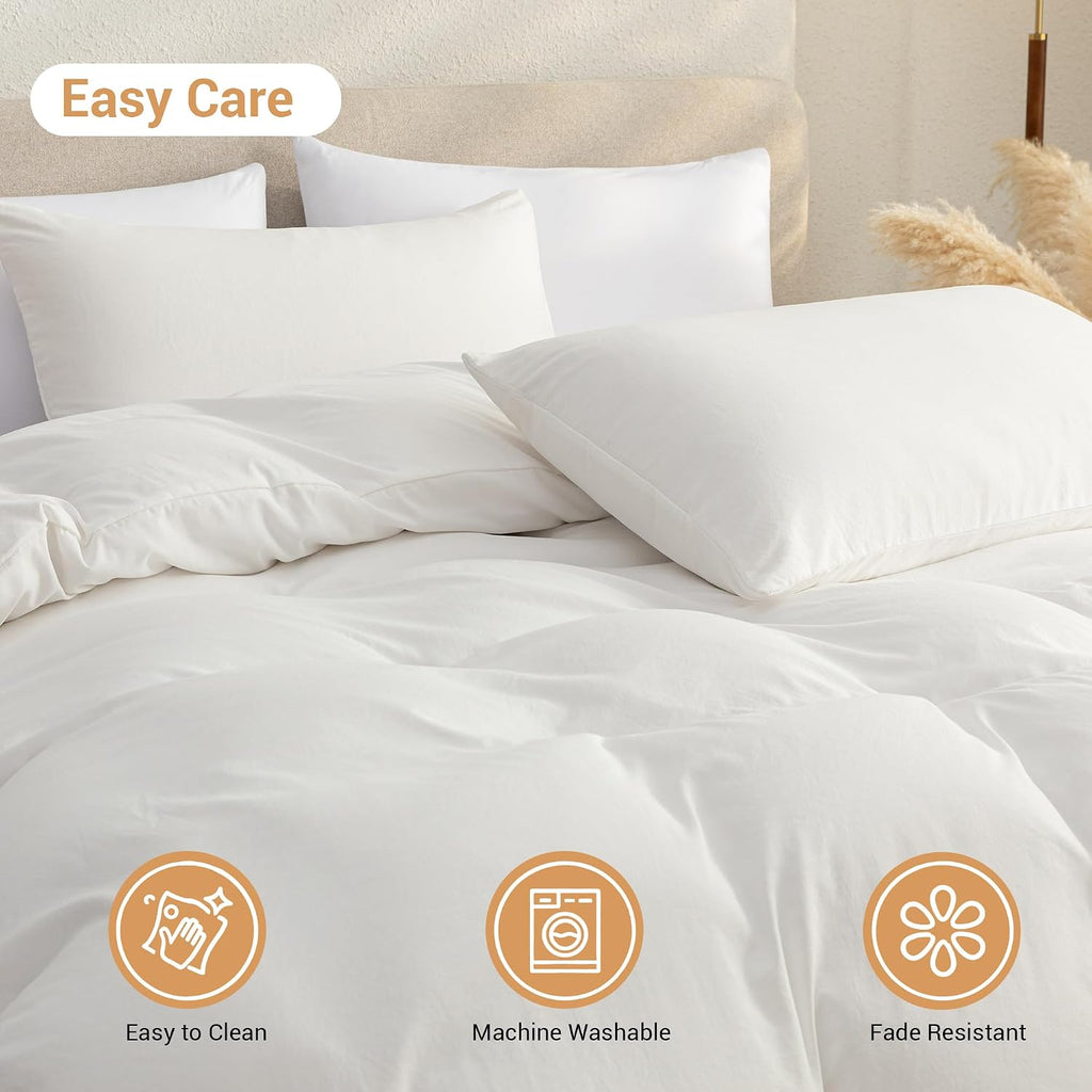 White Queen Duvet Cover Set - 3 Piece Soft Prewashed Microfiber Bedding, Breathable Comforter Cover with Zipper & 8