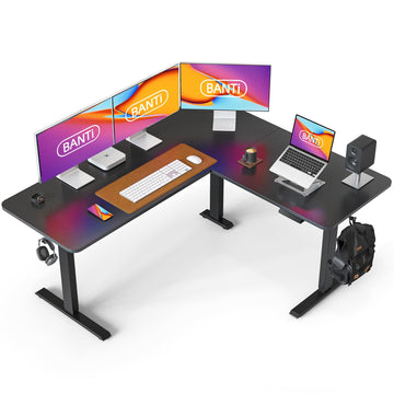 L-Shaped Standing Desk - 63 x 55 Inch Adjustable Corner Standing Desk with Charging Station - L Shape Sit Stand Table