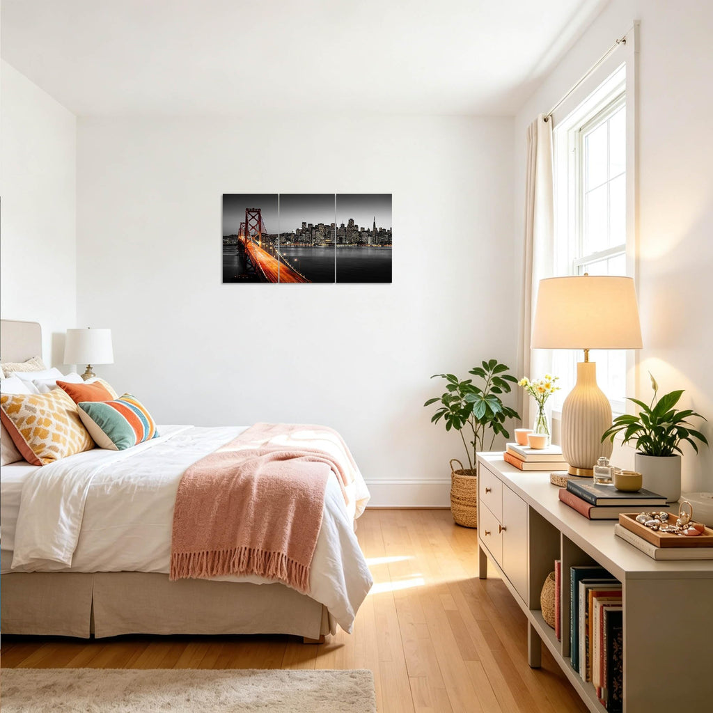 San Francisco Canvas Print Wall California Wall Decor City Skyline Paintin Bay Bridge Picture City Night View Poster