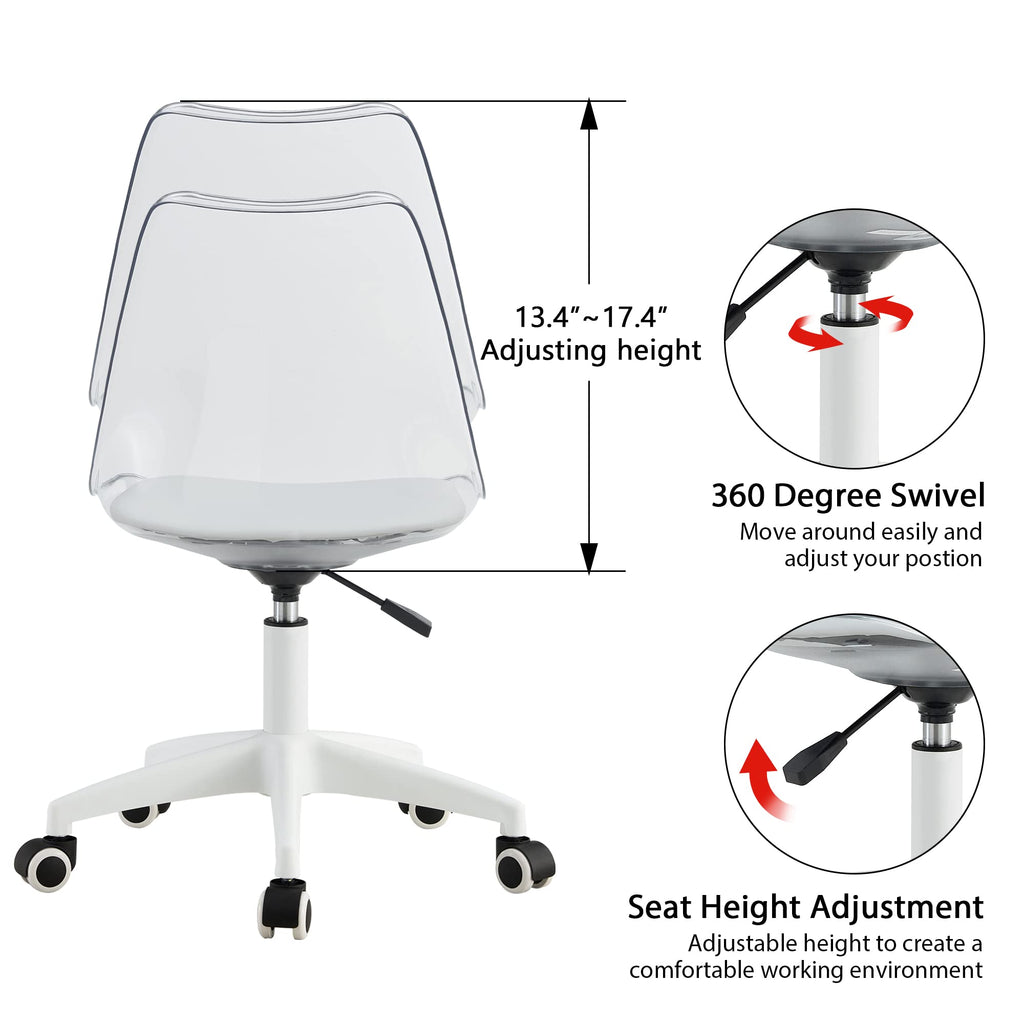 Acrylic Clear Desk Chair Modern Home Office Ghost Chairs with Wheels Cute Armless Rolling Vanity Plastic Chair with