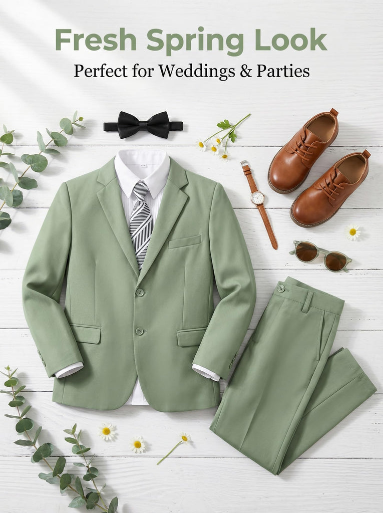 Boys Formal Suits Kids Tuxedo Suit Blazer Pants Set Sage Green