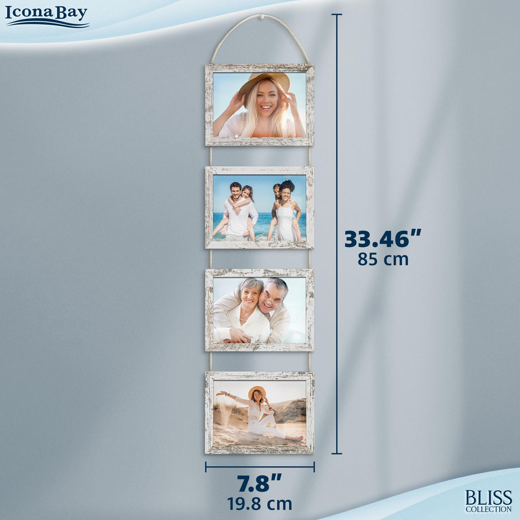 5x7 Hanging Picture Frames Collage with 8 Openings - Distressed White, 2 PK