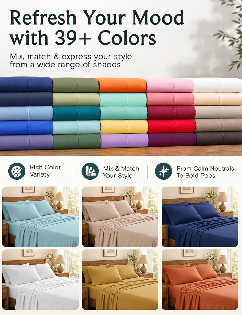 Queen Sheet Set, Bed Sheets Queen 4PC, Deep Pocket Cooling Bed Sheets, Soft Hotel Luxury Bedding for Mattress Wrinkle