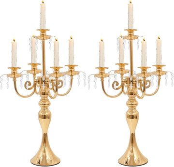 Candelabras Centerpieces for Tables, 20" Tall Candlestick Holder for Taper Candles, 5 Arm Crystal Candelabra Candle