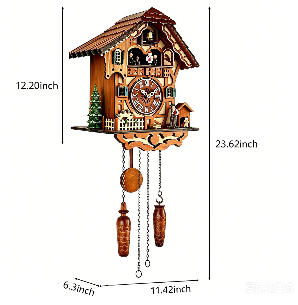 Cuckoo Clock, Black Forest Wooden Cuckoo Clock with Dancing Figures
