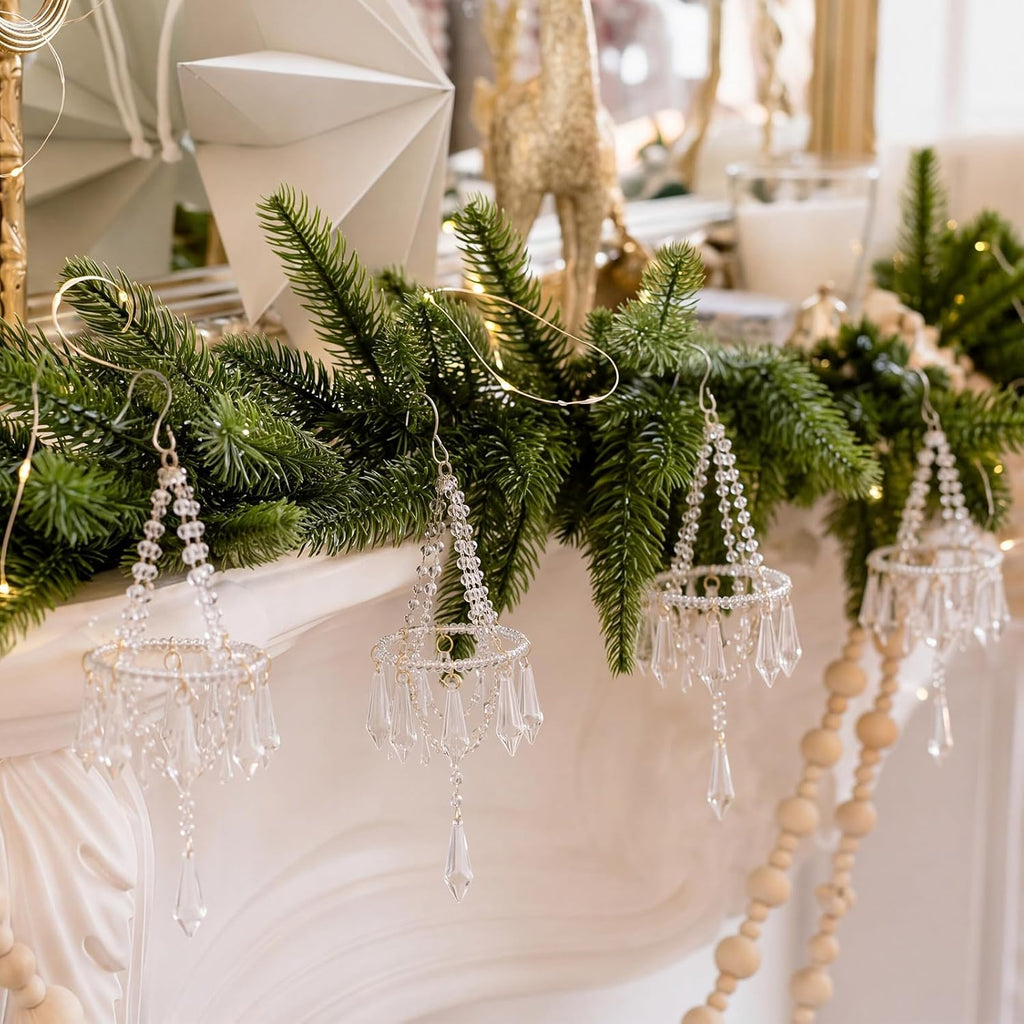 6 Pcs Crystal Christmas Ornaments Chandelier Xmas Tree, Elegant