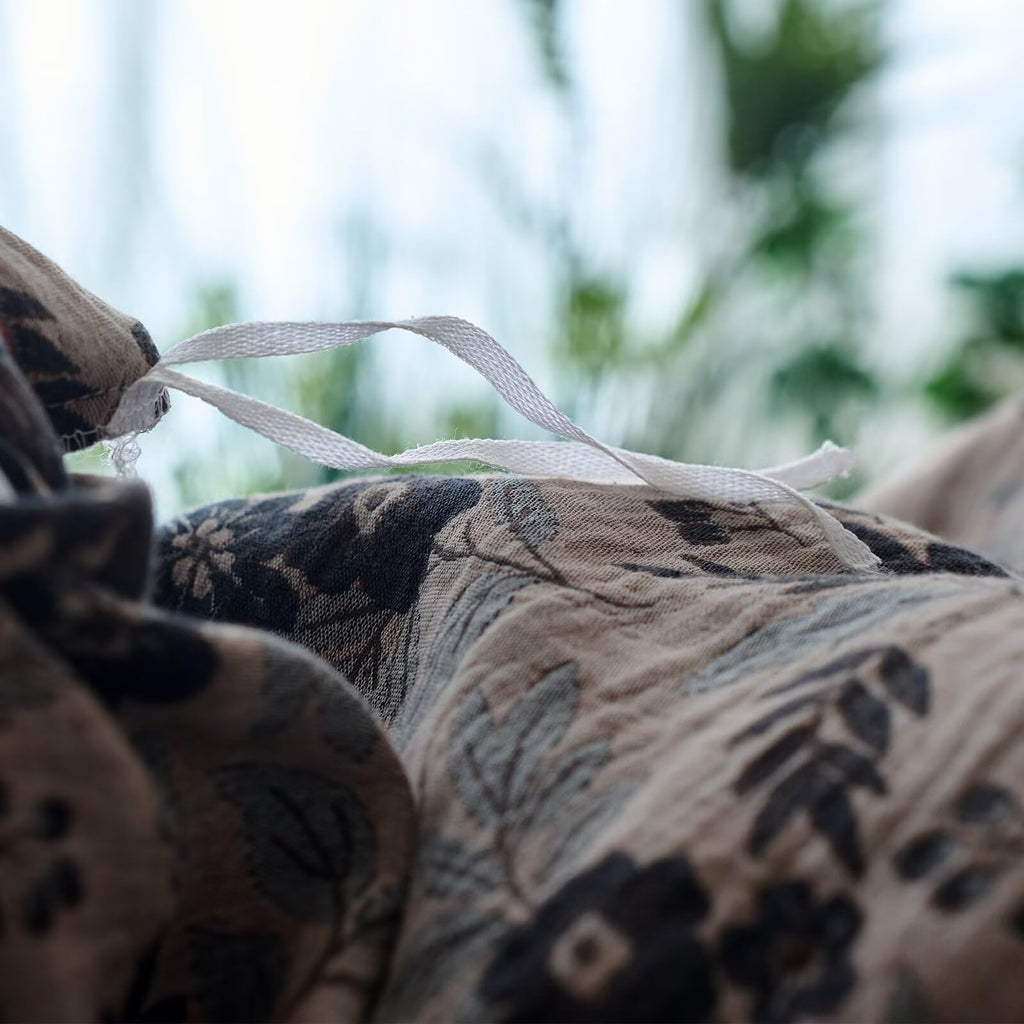 Vintage Muslin Duvet Cover Set Queen, 100% Cotton Linen Like Comforter Cover Boho Floral Quilt Cover with 2
