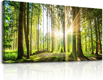 Large Living Room Wall Art Landscape Picture Painting Spring Forest Canvas Wall Art Natural Sun Tree Prints Green