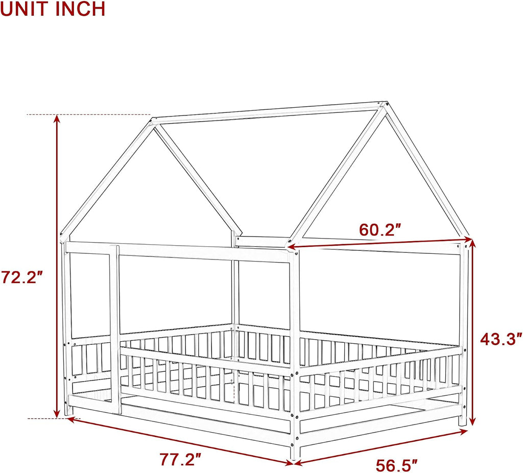 Pink House Bed, Solid Wood Montessori Floor Bed