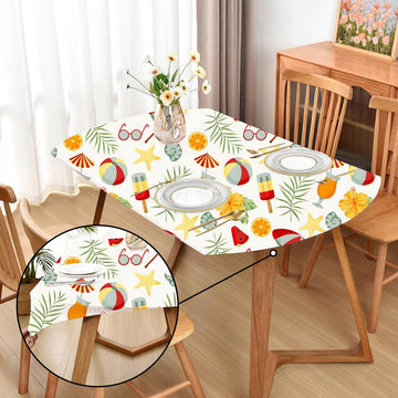 Oval Summer Fitted Tablecloth with Elastic 48x68 inch for Oval Tables Washable Stretchy Spandex Beach Umbrella and