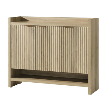 Fluted Shoe Cabinet, 41" Tall 3-Door Entryway Storage Organizer with 3 Tier Adjustable Shelves, Modern Wood Shoe Rack