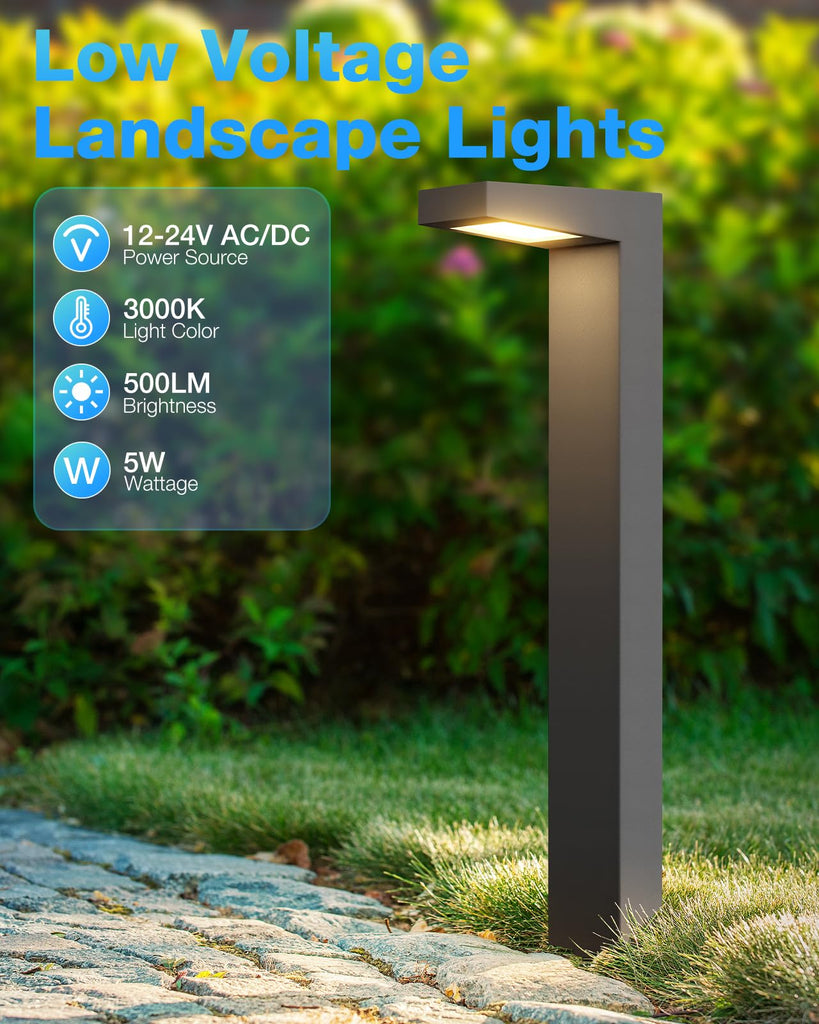 5W 3000K LED Low Voltage Landscape Pathway Lights Black, 4 Pack