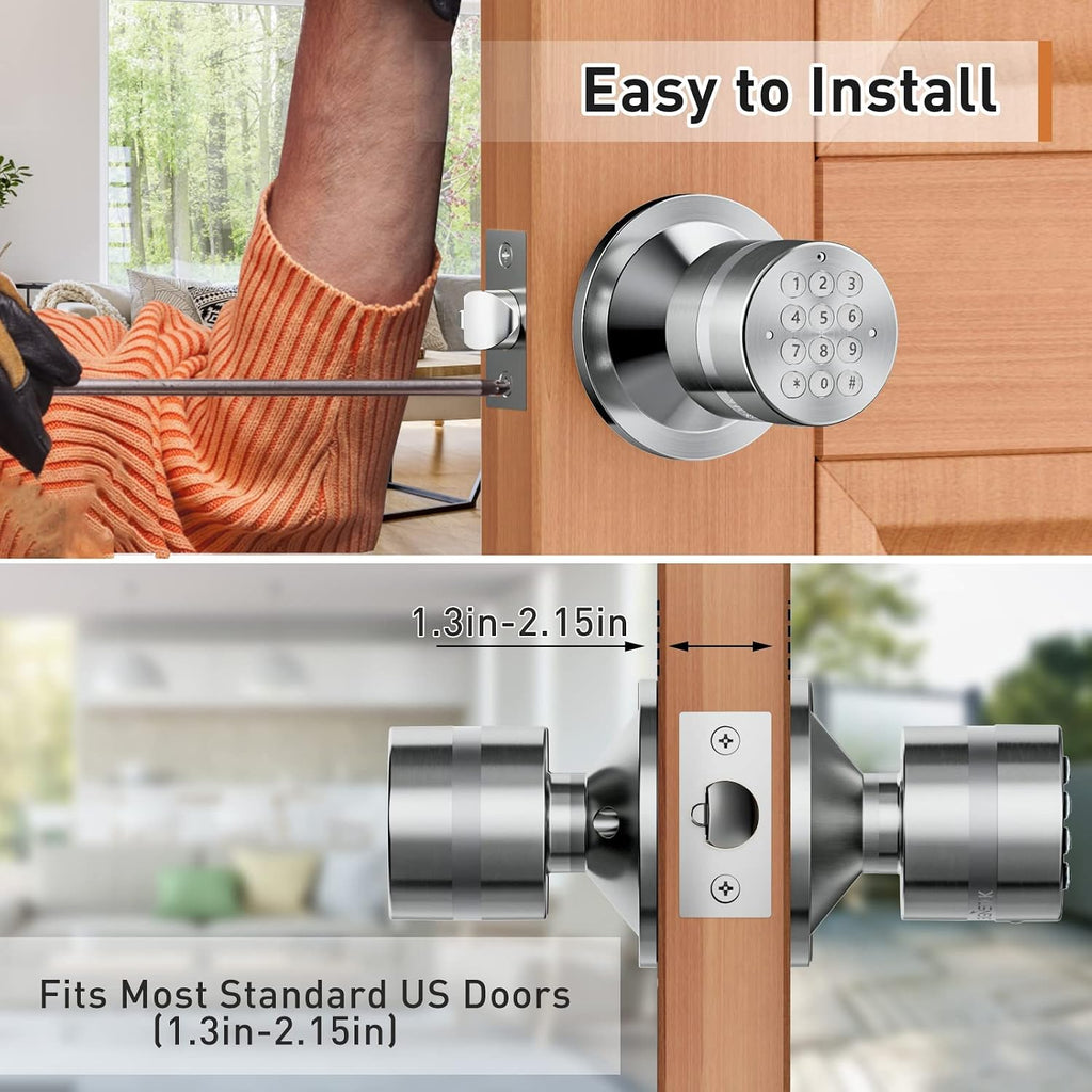 Keyless Entry Door Lock, Door Knob with Keypad, Smart Code Door Lock, Mute Mode, Passage Function, Easy to Install